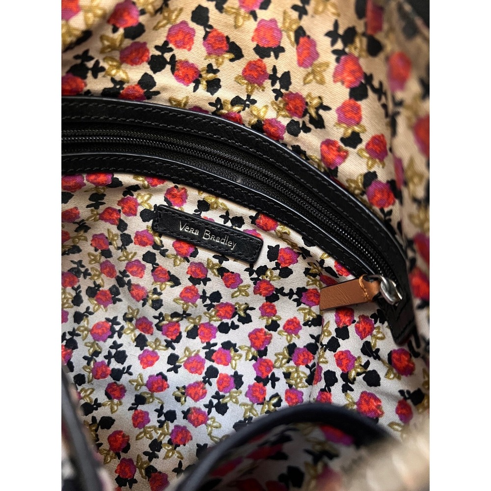 Vera Bradley Black Leather Crossbody Bag Floral Interior Everyday Purse - Picture 16 of 16